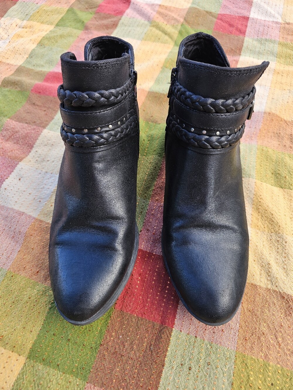 BareTraps Black Western Boho Ankle Booties Braided Strap Stud Accent Size 8